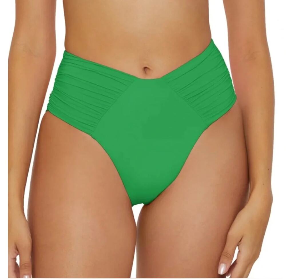 BECCA Color Code French Cut Bikini Bottom Small Emerald Green Shirred NWT